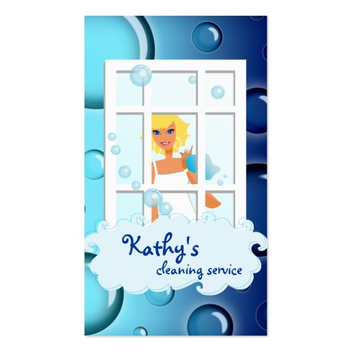 Cleaning Business Card blue Bubbles Blonde Hair (front side)