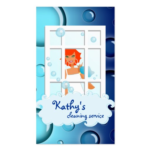 Cleaning Business Card blue Bubbles Red Hair