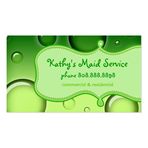 Cleaning Business Card Green Bubbles (back side)