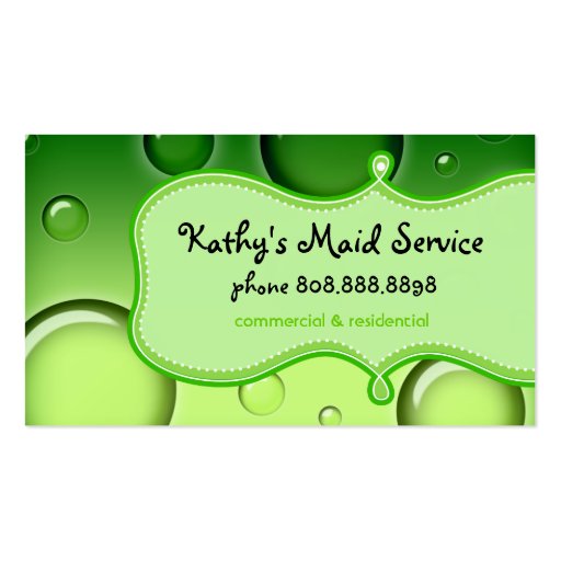 Cleaning Business Card Green Bubbles Black Hair (back side)