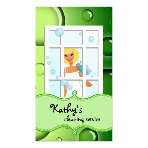 Cleaning Business Card Green Bubbles Blonde Hair (front side)