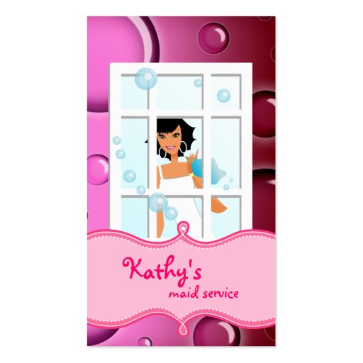 Cleaning Business Card Pink Bubbles Black Hair (front side)