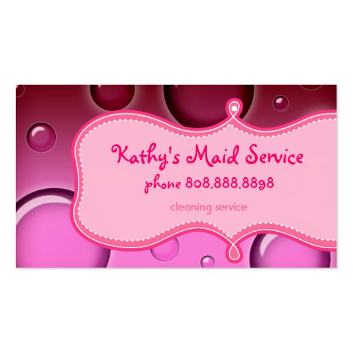 Cleaning Business Card Pink Bubbles Blonde Hair (back side)