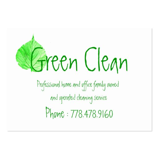 Cleaning Company, Green, Eco- Friendly, Nature Business Card Template (front side)