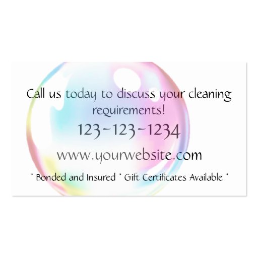 Cleaning services Bubbles business card (back side)