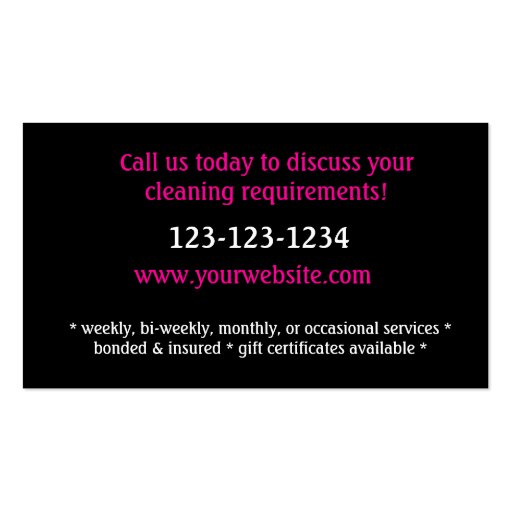 Cleaning Services Business Card Pink Black (back side)