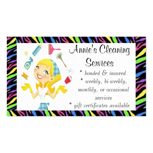 Cleaning services maid business card colour