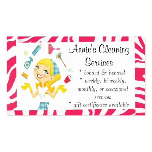 Cleaning services maid business card pink