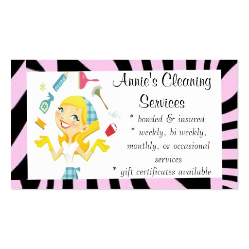 Cleaning services maid business card purple (front side)