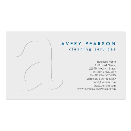 Cleaning Services Shadow Monogram Business Card (front side)