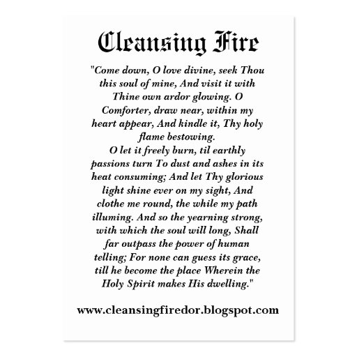 Cleansing Fire Prayer Cards Business Cards (back side)