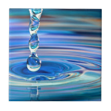 Clear Blue Water Drops Flowing Ceramic Tile