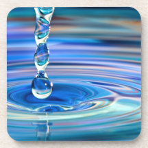 Clear Blue Water Drops Flowing Drink Coaster