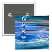 Clear Blue Water Drops Flowing Pinback Buttons