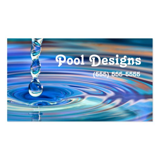 Clear Blue Water Drops Flowing Pool Design Business Card Template (front side)