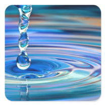 Clear Blue Water Drops Flowing Square Sticker