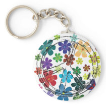 CLEAR PEACE SIGN WITH FLOWERS KEYCHAIN