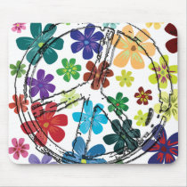 CLEAR PEACE SIGN WITH FLOWERS MOUSE PAD