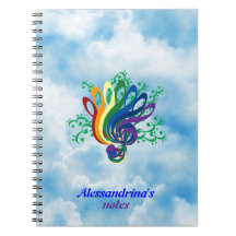 Clef Bouquet in Clouds, Customizable Name Note Book