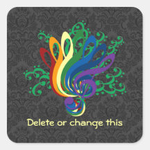 Clef Bouquet on Black Damask Label Square Sticker