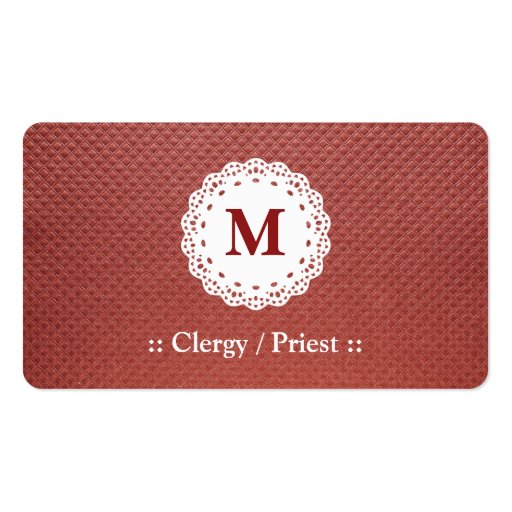 Clergy / Priest Lace Monogram Maroon Business Card (front side)