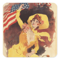 Cleveland Bicycles American Girl in Yellow Square Stickers