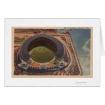 Cleveland, OH - Aerial of Municipal Baseball Greeting Cards