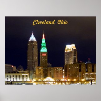 Cleveland Skyline (Holiday lights)Poster