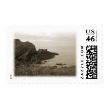 Cliffs in sepia color. On White Background. Postage Stamps