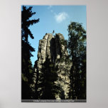 Climber jumping from one rock top to another, Czec Poster
