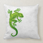 Climbing Green Gecko on a White Wall Pillows