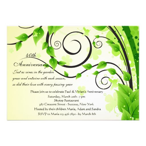 Climbing Vines Anniversary Party Invitation (front side)