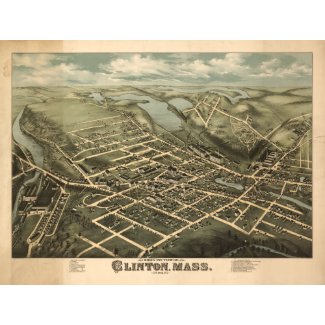 Clinton Massachusetts 1876 Antique Panoramic Map print