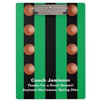 Clipboard Black and Green Stripe, Basketball Coach