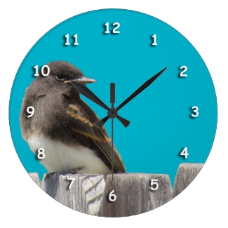 Clock - Black and White Bird on Fence