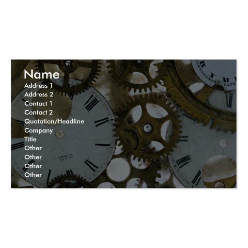 Clock cogs in ice business card (front side)