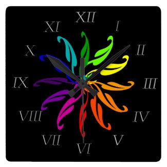 Clock - Color Wheel leaves  with Roman Numerals