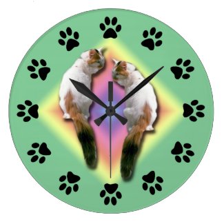 Clock - Mirrored cat with paw prints