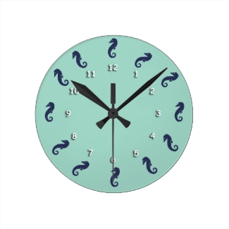 Clock - Seahorses with White Numerals