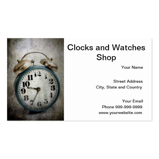 clocks and watches shop business card template (front side)