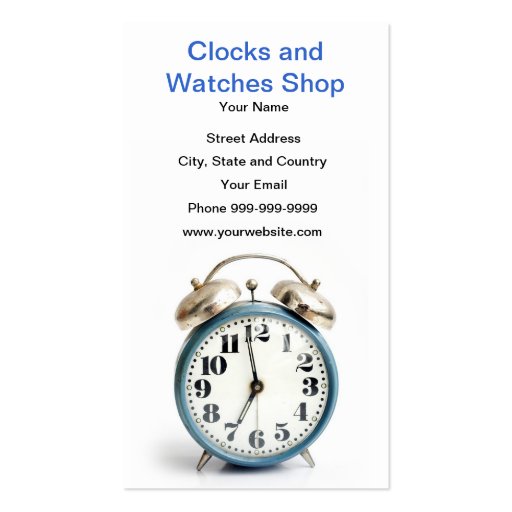 clocks and watches shop business cards (front side)