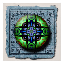 Cloisonne Sphere in Green and Blue Abstract Poster