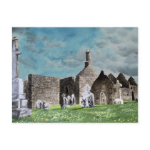Clonmacnoise Ireland Landscape Watercolor Painting Post Card