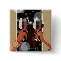 Close-up of a couple's toasting with wine glasses buttons