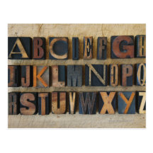 Close up of alphabet on letterpress post card