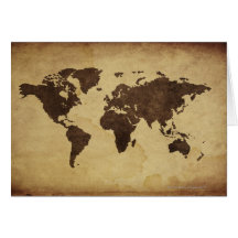 Close up of antique world map 3 card