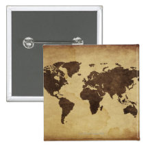 Close up of antique world map 3 pins