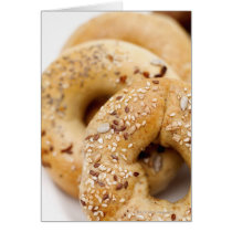 Close-up of assorted bagels on a plate greeting cards