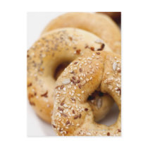 Close-up of assorted bagels on a plate postcards