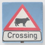 Close-Up Of Cattle Crossing Sign. Western Cape Stone Beverage Coaster